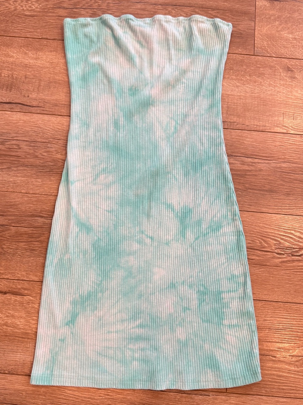 Strapless Tie-Dye Ribbed Tube Dress in Aqua
